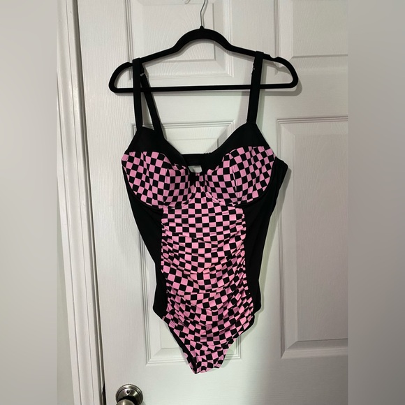 torrid Other - Torrid Pink & Black Checkered Print One Piece Swimsuit